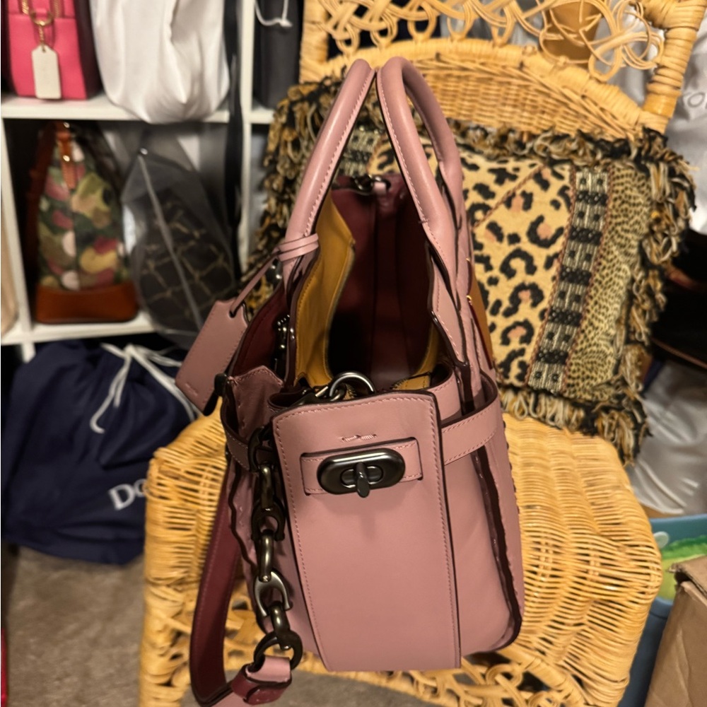 Coach Double Swagger w/ Colorblock Quilting & Rivets in Dusty Rose Multi - Picture 9 of 10